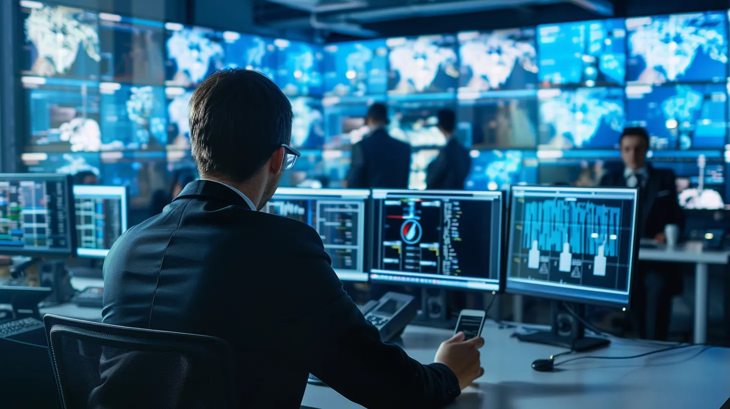Especialistas a monitorizar sistemas numa sala de controlo