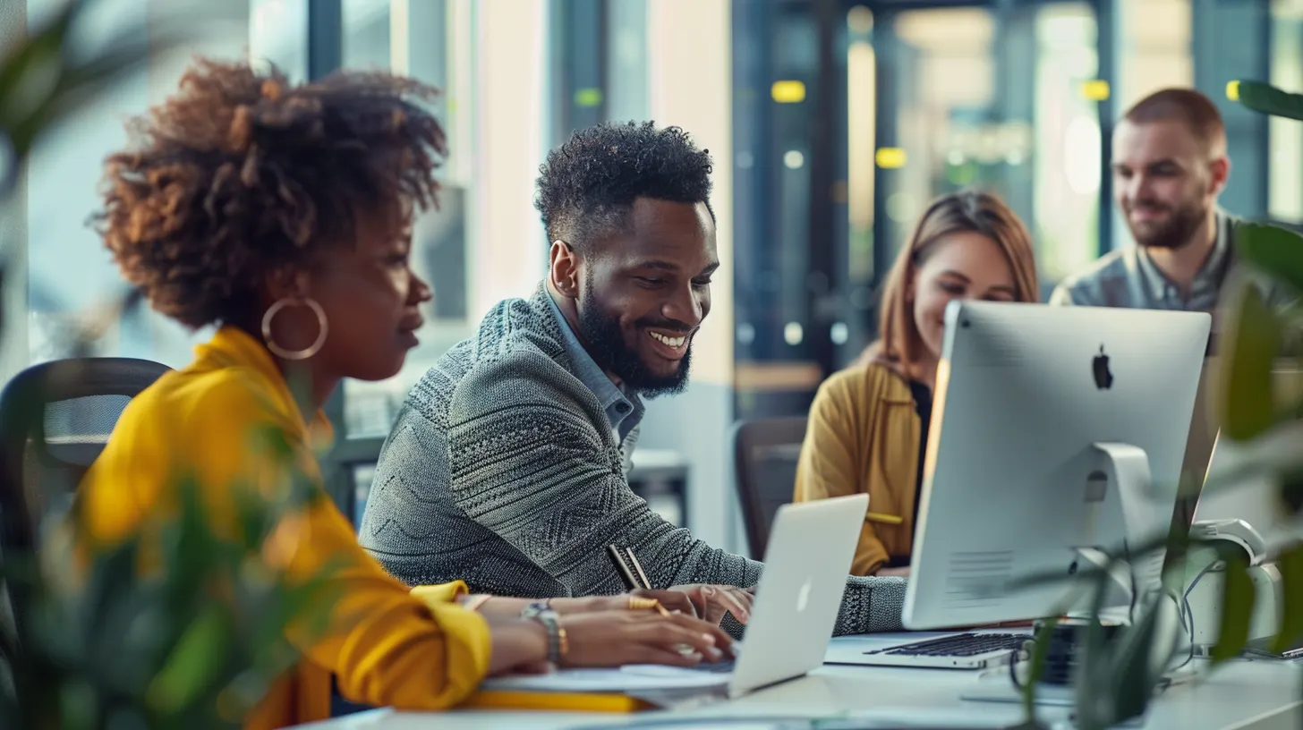 Equipa de tecnologia a trabalhar em conjunto